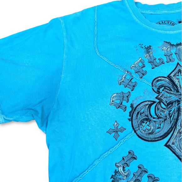 Y2K Affliction Angel Wings Blue Crew Neck Men's T-shirt | Size XL - Picture 6 of 9